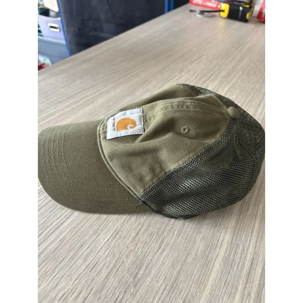 Carhartt Olive Green Mesh Trucker Hat Snapback Canvas Logo Cap Adult OSFA